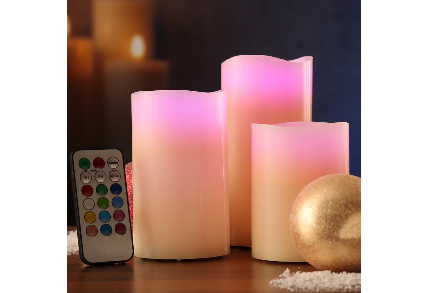 MARELIDA LED-Kerze LED Kerzenset Echtwachs Farbwechsel Fernbedienung Timer D: 7,5cm 3St., LED Classic, mehrfarbig / bunt – Bild 3 von 5