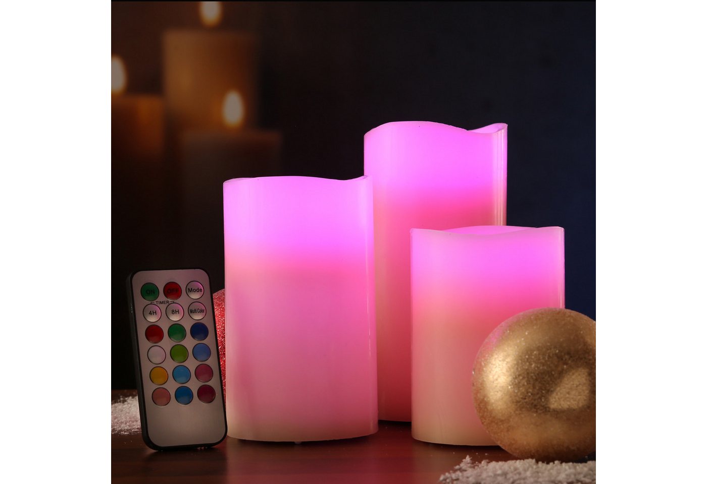MARELIDA LED-Kerze LED Kerzenset Echtwachs Farbwechsel Fernbedienung Timer D: 7,5cm 3St., LED Classic, mehrfarbig / bunt – Bild 4 von 5