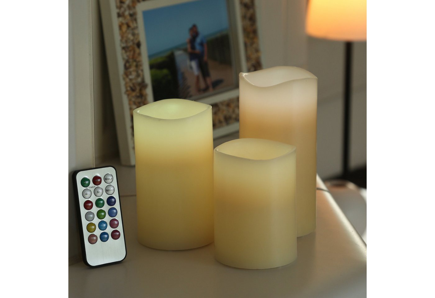 MARELIDA LED-Kerze LED Kerzenset Echtwachs Farbwechsel Fernbedienung Timer D: 7,5cm 3St., LED Classic, mehrfarbig / bunt – Bild 5 von 5