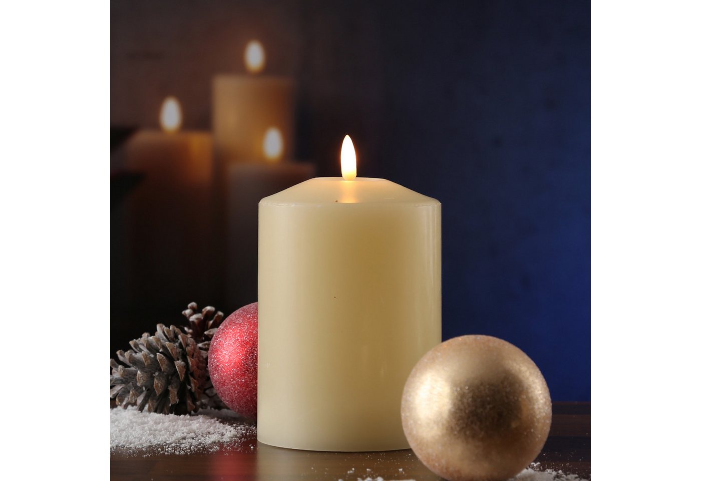 MARELIDA LED-Kerze Stumpenkerze Echtwachs flackernd H: 17cm D: 10cm Timer creme, LED Classic, warmweiß (2100K bis 3000K) – Bild 3 von 3