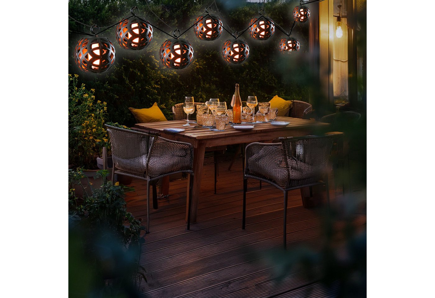 MARELIDA LED-Lichterkette Feuerball 8 Leuchtkugeln mit Flammeneffekt 2,1m Timer indoor outdoor, 8-flammig – Bild 5 von 5