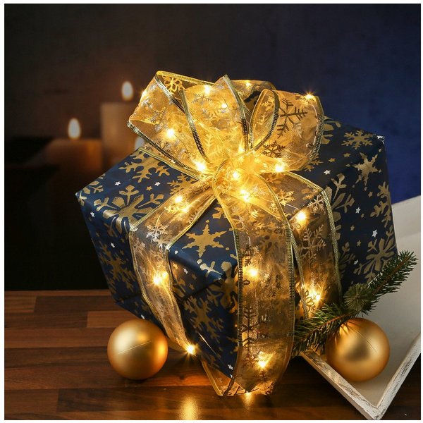 MARELIDA LED-Lichterkette LED Seidenband Geschenkband Schleifenband 30 LED 2,7m Batterie gold, 30-flammig