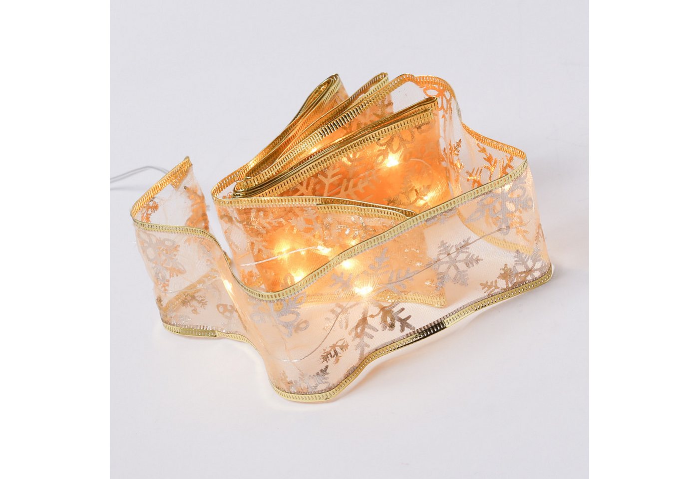 MARELIDA LED-Lichterkette LED Seidenband Geschenkband Schleifenband 30 LED 2,7m Batterie gold, 30-flammig – Bild 3 von 5