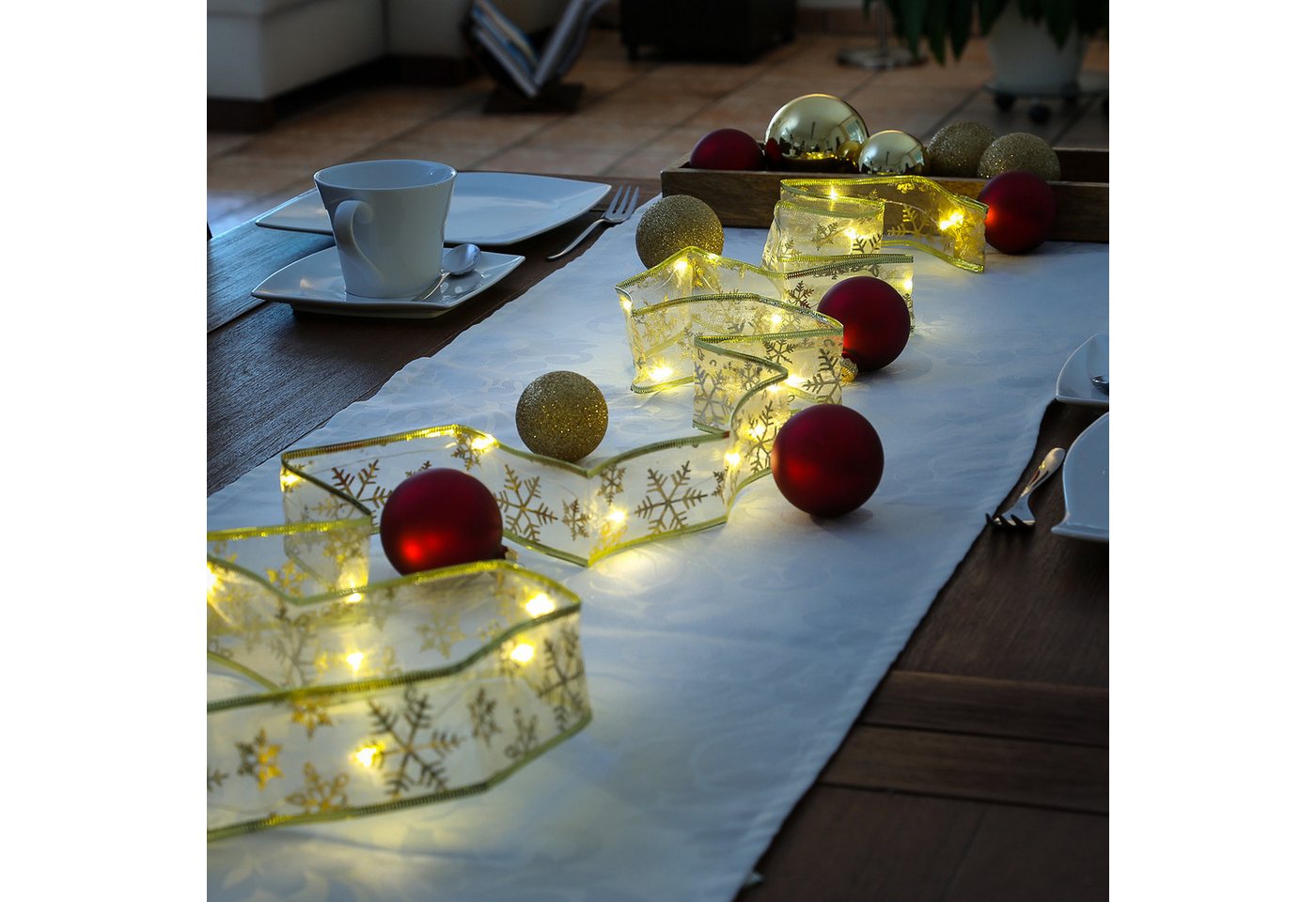 MARELIDA LED-Lichterkette LED Seidenband Geschenkband Schleifenband 30 LED 2,7m Batterie gold, 30-flammig – Bild 4 von 5