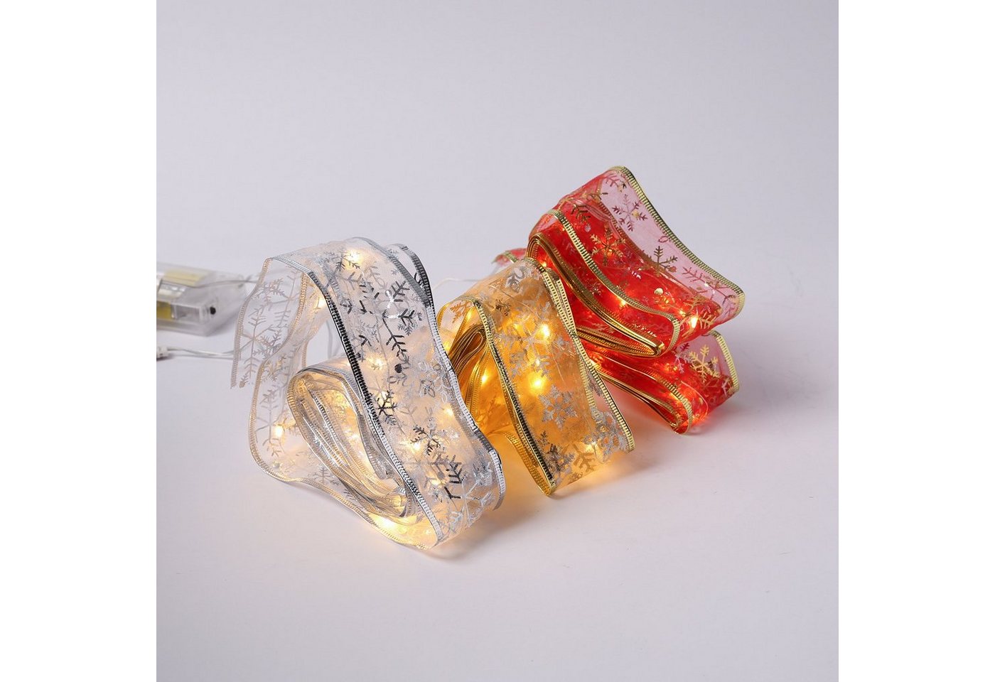 MARELIDA LED-Lichterkette LED Seidenband Geschenkband Schleifenband 30 LED 2,7m Batterie gold, 30-flammig – Bild 5 von 5
