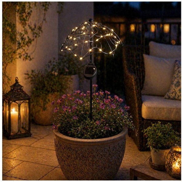 MARELIDA LED Solarleuchte LED Solar Gartenstecker Sonnenschirm leuchtende Gartendeko Schirm, LED Classic, warmweiß (2100K bis 3000K)