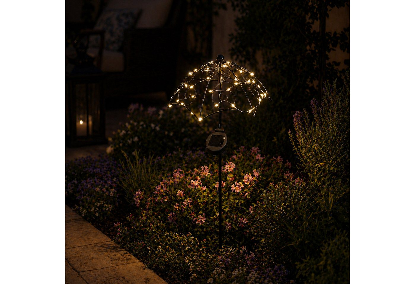 MARELIDA LED Solarleuchte LED Solar Gartenstecker Sonnenschirm leuchtende Gartendeko Schirm, LED Classic, warmweiß (2100K bis 3000K) – Bild 3 von 4