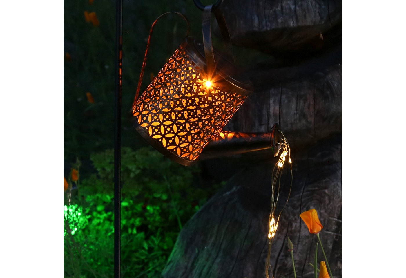 MARELIDA LED Solarleuchte LED Solar Gießkanne Gartendeko Wasserfall Effekt H: 80cm Gartenstecker, LED Classic, warmweiß (2100K bis 3000K) – Bild 3 von 5