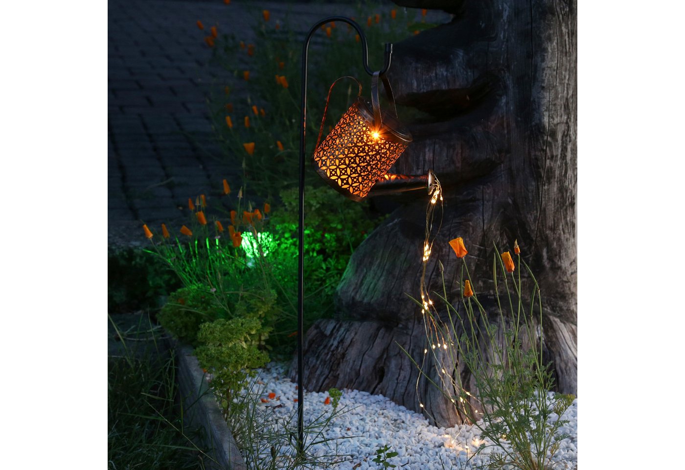 MARELIDA LED Solarleuchte LED Solar Gießkanne Gartendeko Wasserfall Effekt H: 80cm Gartenstecker, LED Classic, warmweiß (2100K bis 3000K) – Bild 5 von 5