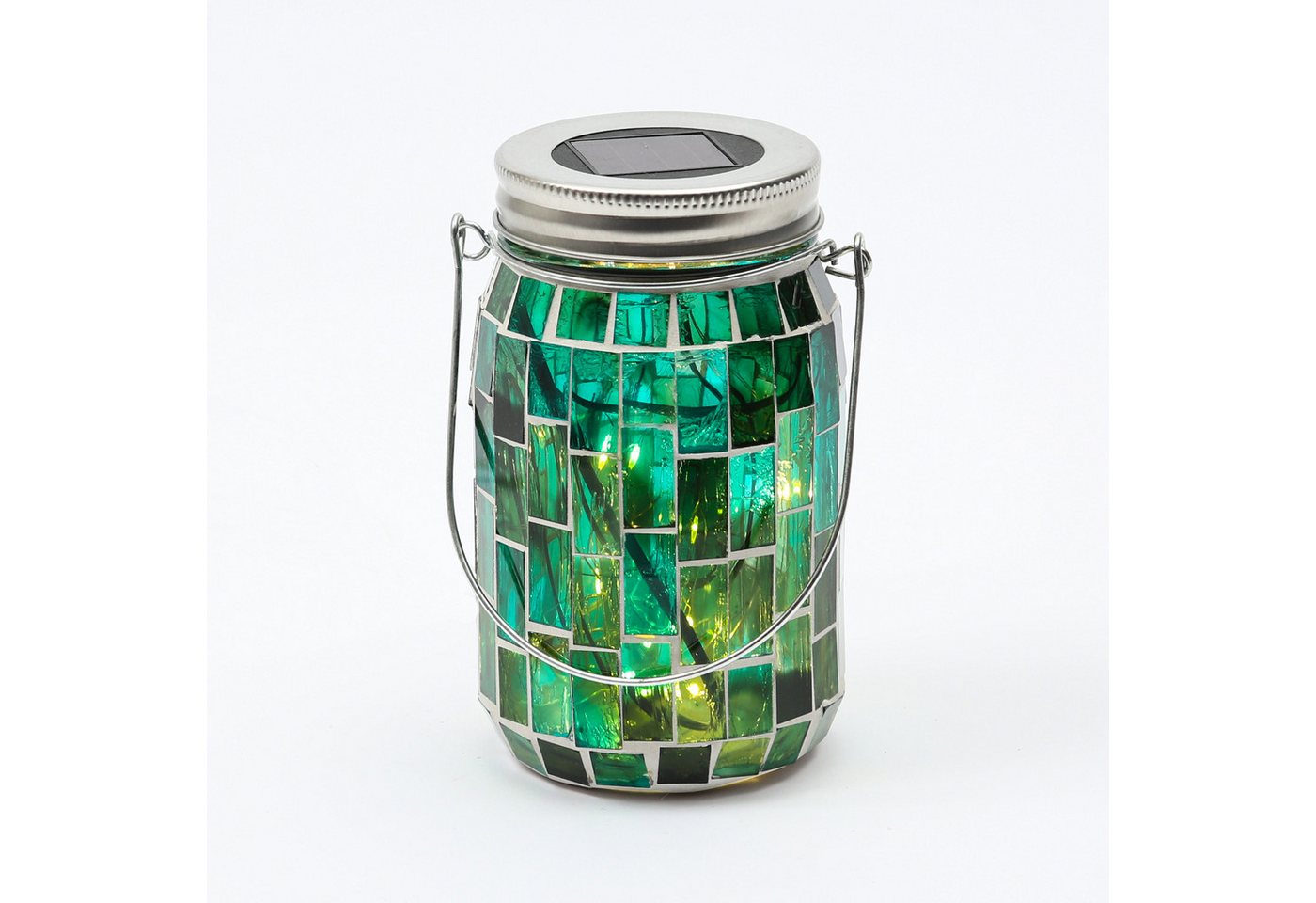 MARELIDA LED Solarleuchte LED Solar Glas Einmachglas mit Mosaik Tischleuchte Lichtsensor grün, LED Classic, warmweiß (2100K bis 3000K) – Bild 2 von 3