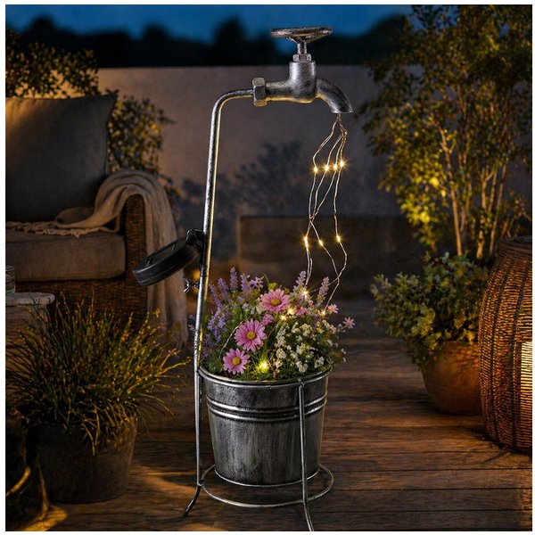 MARELIDA LED Solarleuchte LED Solar Wasserhahn mit Blumentopf Deko Balkon Gartenbeleuchtung 60cm, LED Classic, warmweiß (2100K bis 3000K)