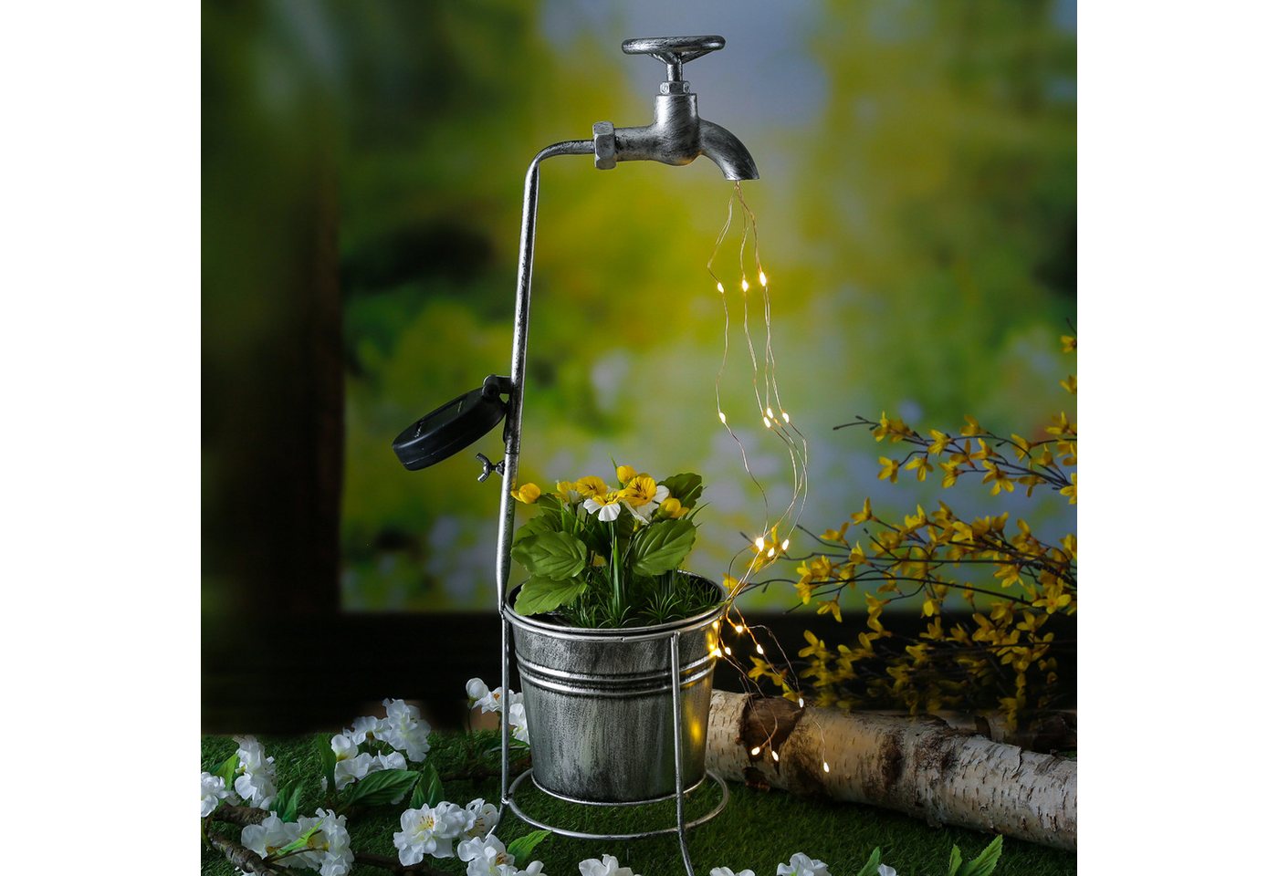 MARELIDA LED Solarleuchte LED Solar Wasserhahn mit Blumentopf Deko Balkon Gartenbeleuchtung 60cm, LED Classic, warmweiß (2100K bis 3000K) – Bild 3 von 5