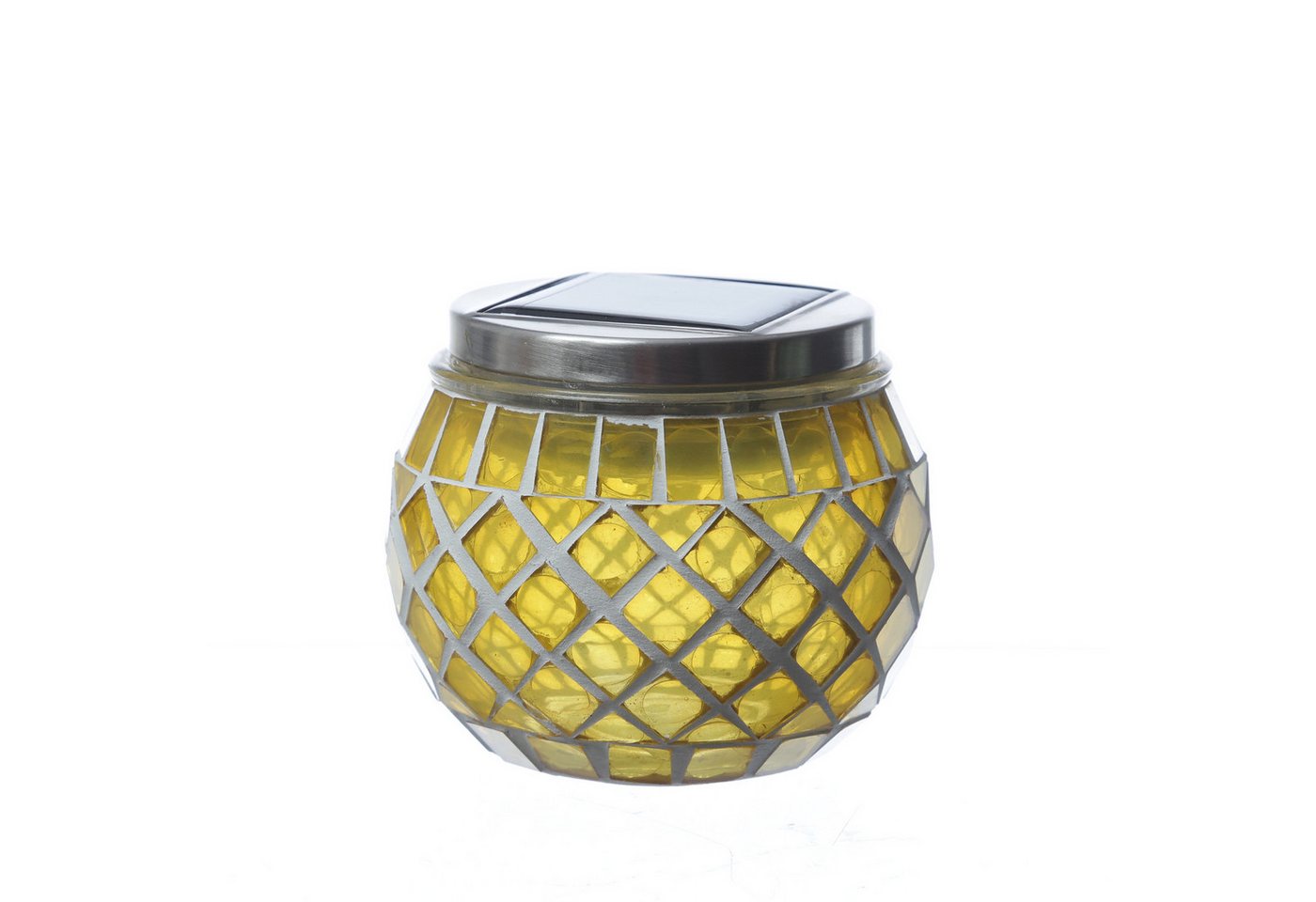 MARELIDA LED Solarleuchte Solar Windlicht Mosaik Glas Solarglas Mosaikleuchte für Balkon gelb, LED Classic, kaltweiss (5300K bis 6000K) – Bild 4 von 5
