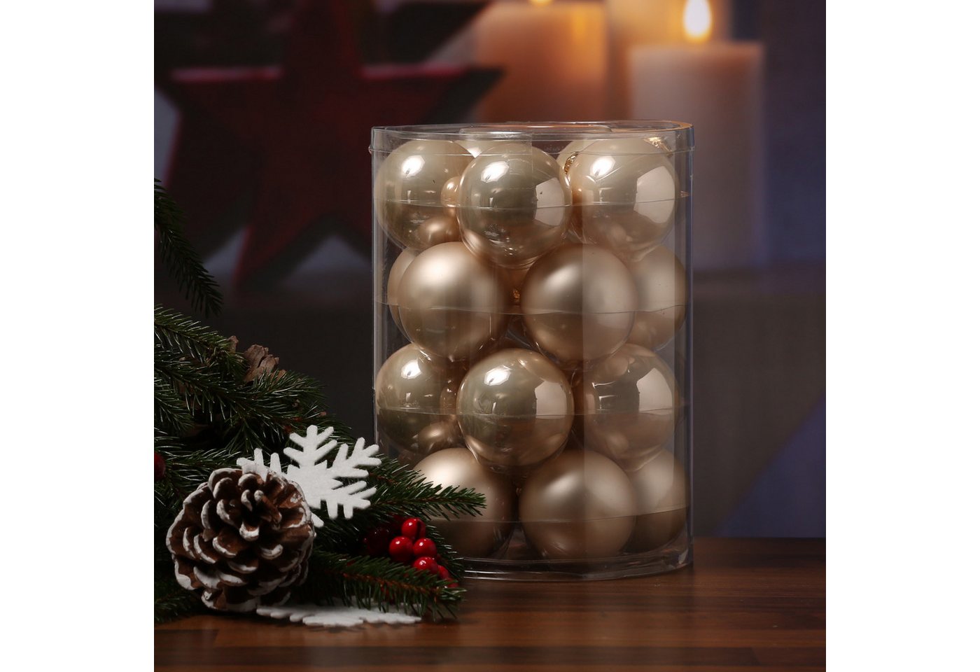 MARELIDA Weihnachtsbaumkugel Christbaumkugel Weihnachtskugel Glas D: 6cm creme 20er Set (20 St) – Bild 2 von 4