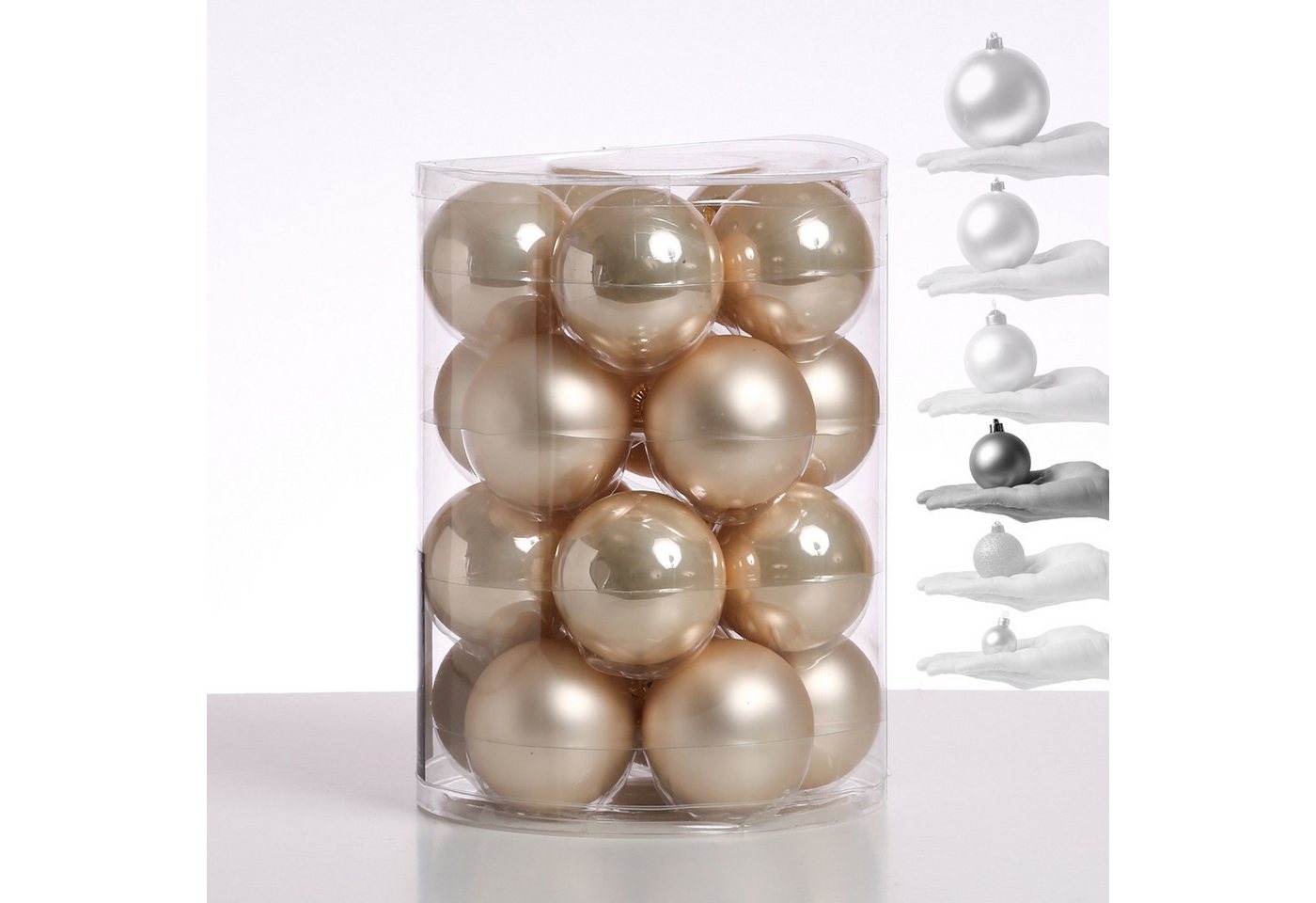 MARELIDA Weihnachtsbaumkugel Christbaumkugel Weihnachtskugel Glas D: 6cm creme 20er Set (20 St) – Bild 3 von 4