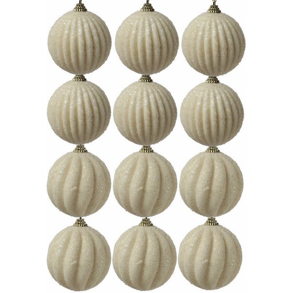 MARELIDA Weihnachtsbaumkugel Christbaumkugeln Weihnachtskugeln bruchfest 2 Designs 8cm creme 12St. (12 St)