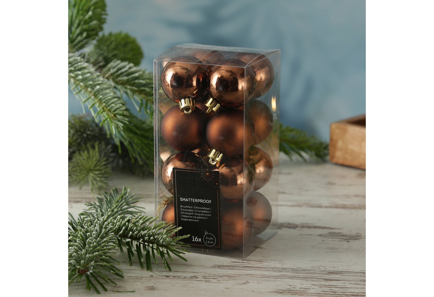 MARELIDA Weihnachtsbaumkugel Christbaumkugeln Weihnachtskugeln bruchfest 4cm braun 16er Set (16 St) – Bild 4 von 4