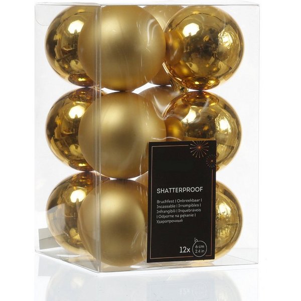 MARELIDA Weihnachtsbaumkugel Weihnachtskugeln bruchfest 6cm Christbaumkugeln gold 12St (12 St)