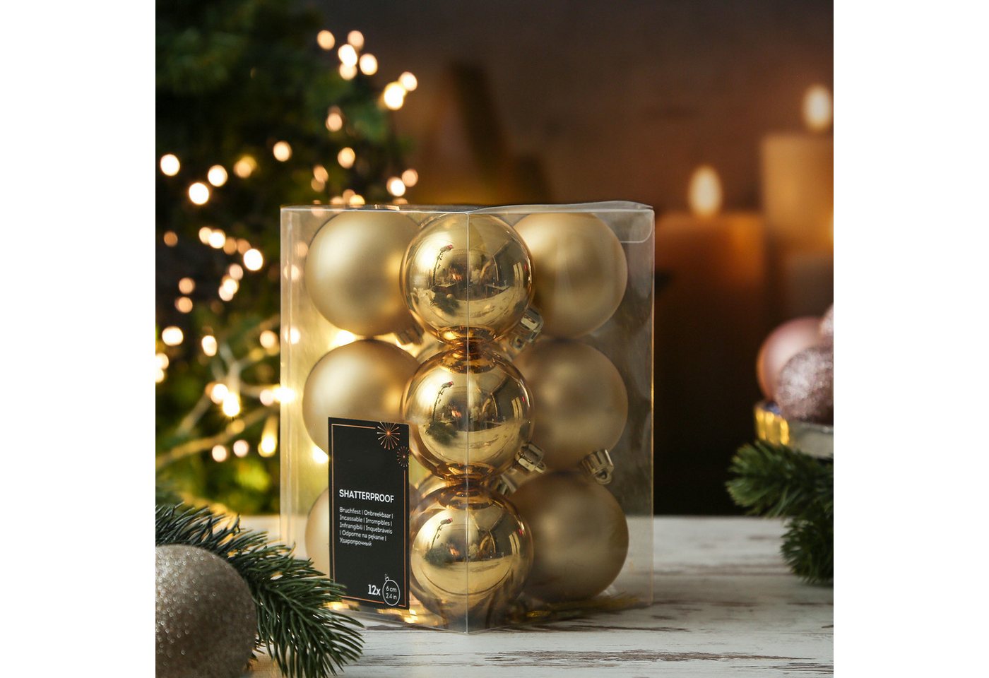 MARELIDA Weihnachtsbaumkugel Weihnachtskugeln bruchfest 6cm Christbaumkugeln gold 12St (12 St) – Bild 5 von 5