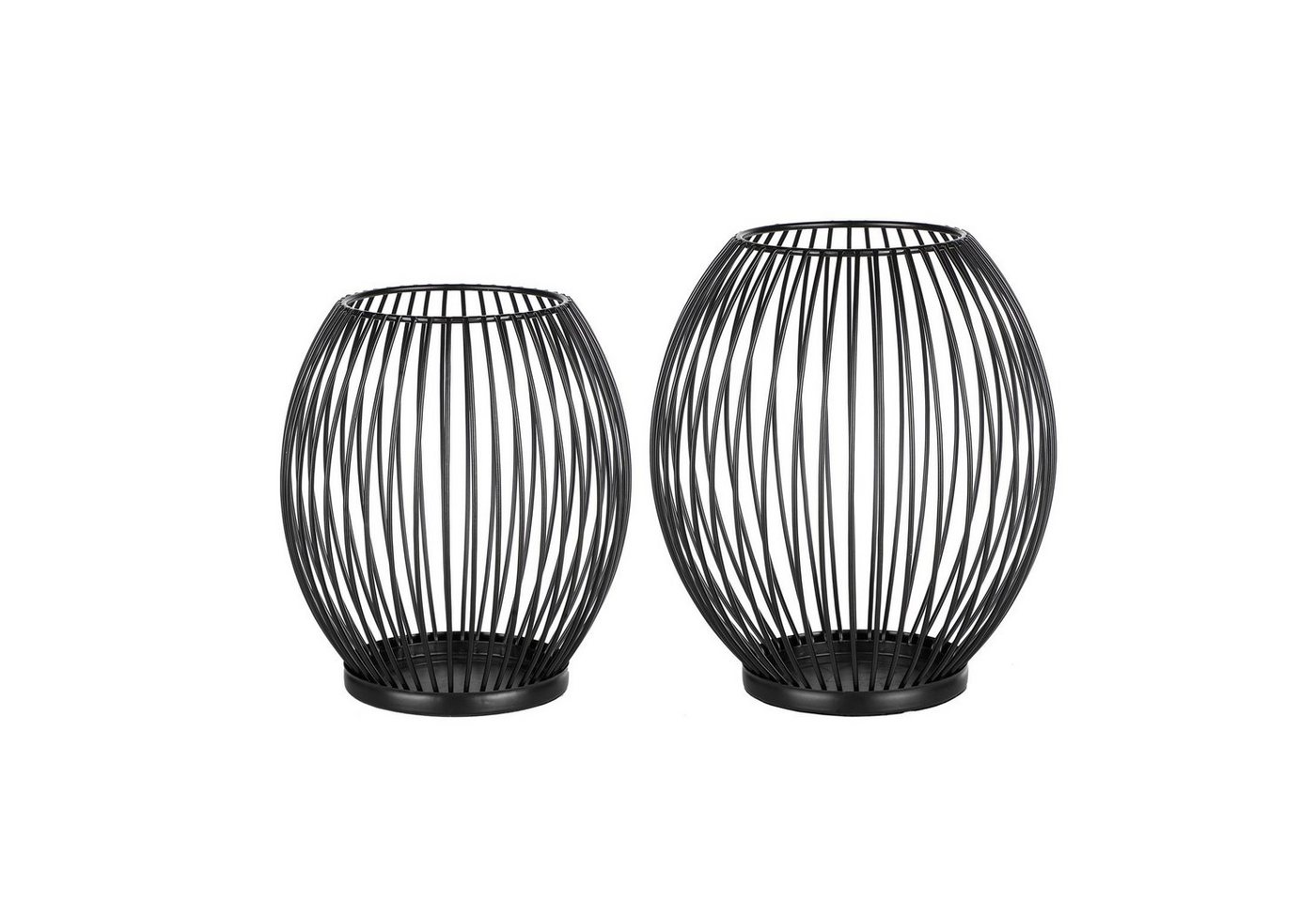 MARELIDA Windlicht Kerzenhalter Windlicht Korb Optik Draht Tischdeko oval schwarz 2er Set (2 St) – Bild 2 von 4