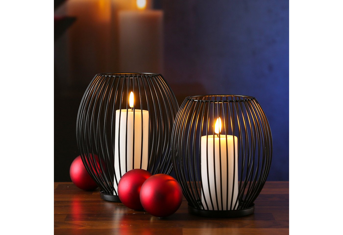 MARELIDA Windlicht Kerzenhalter Windlicht Korb Optik Draht Tischdeko oval schwarz 2er Set (2 St) – Bild 4 von 4