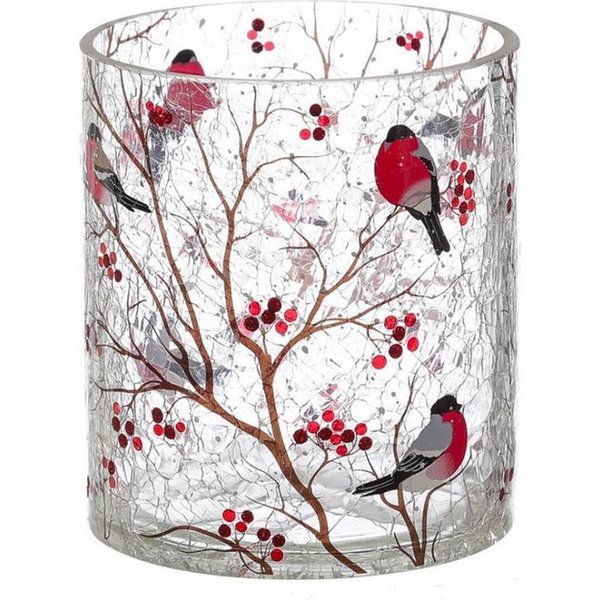 MARELIDA Windlicht Teelichthalter GIMPEL Teelichtglas Bruchglasoptik H: 13cm D: 11,5cm