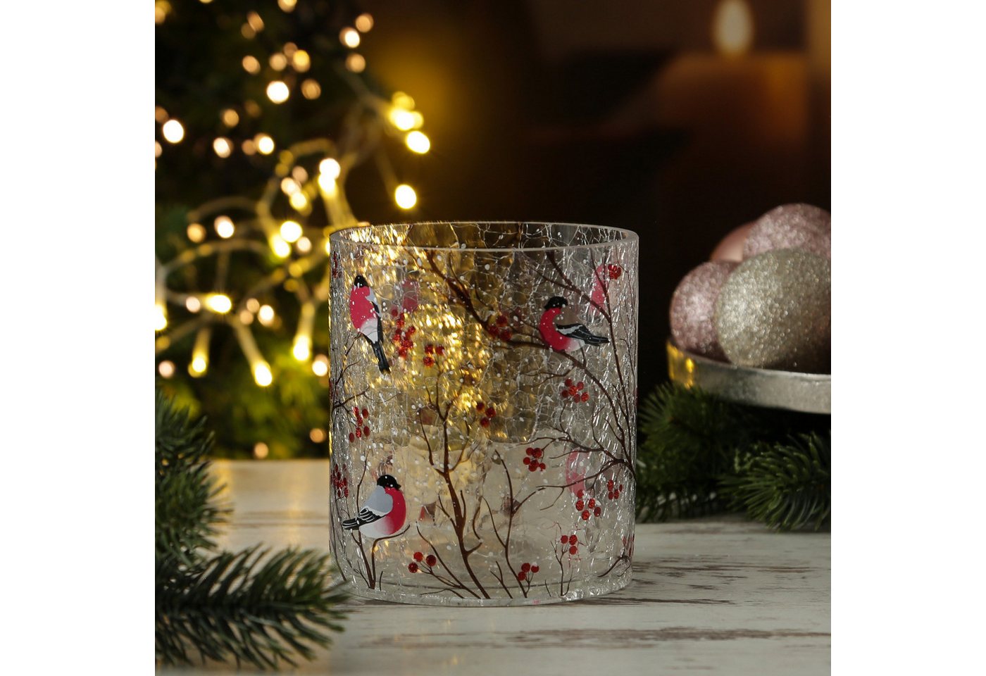 MARELIDA Windlicht Teelichthalter GIMPEL Teelichtglas Bruchglasoptik H: 13cm D: 11,5cm – Bild 2 von 5