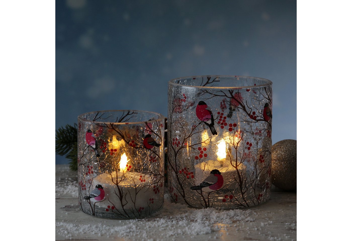 MARELIDA Windlicht Teelichthalter GIMPEL Teelichtglas Bruchglasoptik H: 13cm D: 11,5cm – Bild 3 von 5