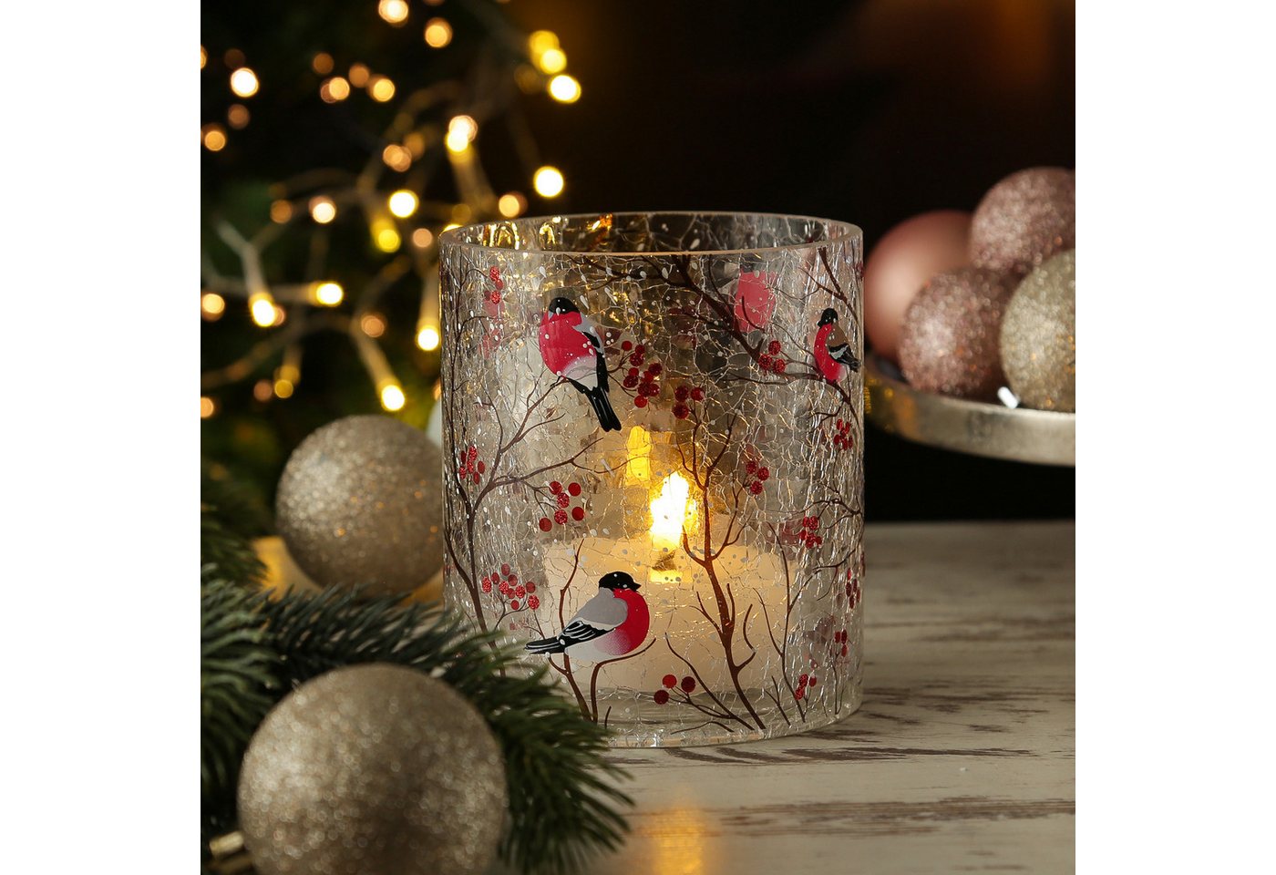 MARELIDA Windlicht Teelichthalter GIMPEL Teelichtglas Bruchglasoptik H: 13cm D: 11,5cm – Bild 4 von 5