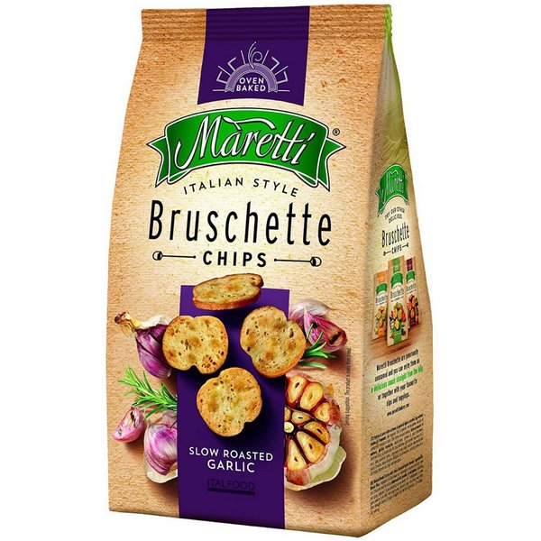 Maretti Knabberei, Maretti Bruschette Chips Slow Roasted Garlic gerösteter Knoblauch 150g