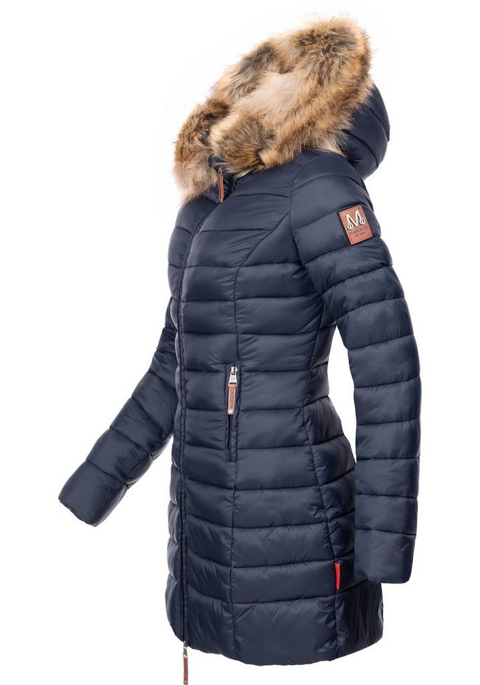 Marikoo Steppmantel Rose-Stepp zeitloser Winterparka mit großer Kunstfellkapuze – Bild 2 von 5