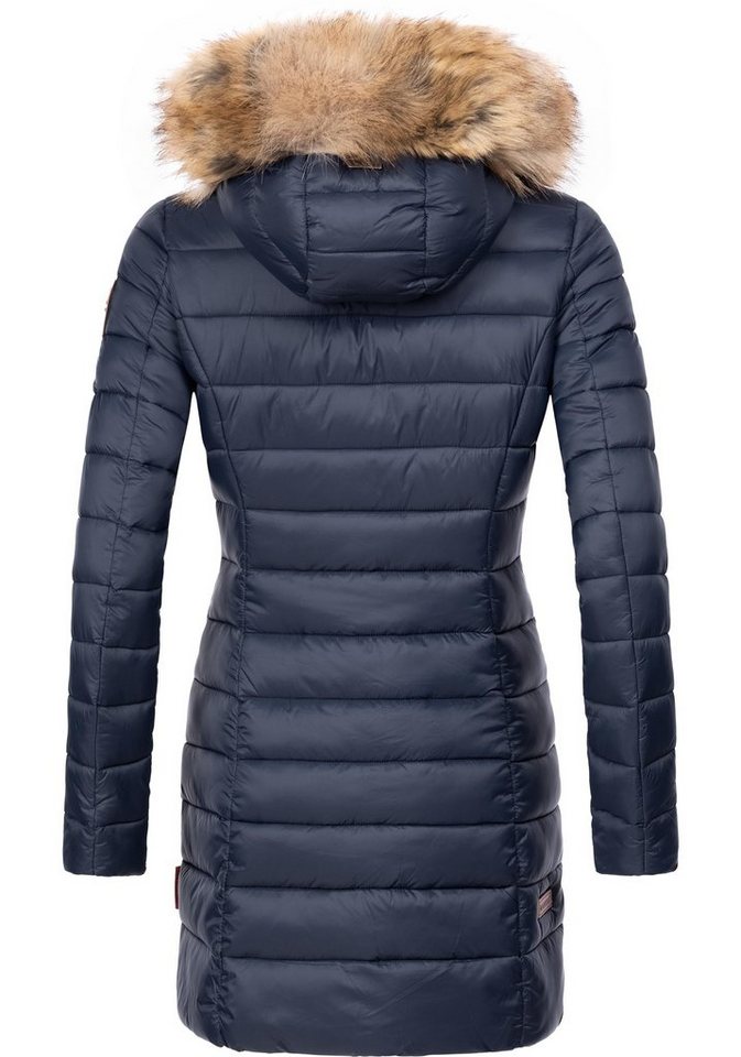 Marikoo Steppmantel Rose-Stepp zeitloser Winterparka mit großer Kunstfellkapuze – Bild 3 von 5