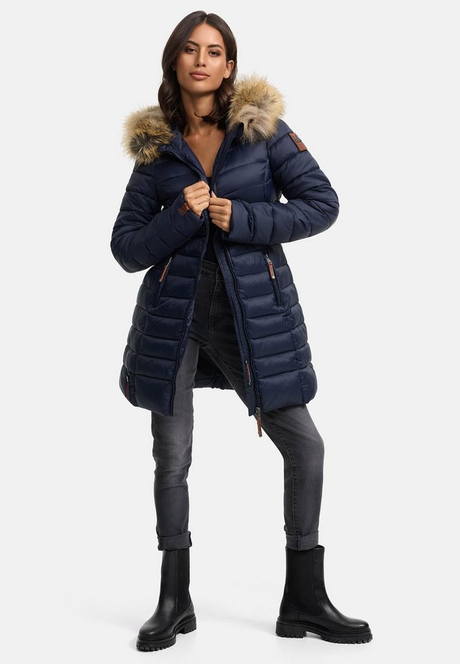 Marikoo Steppmantel Rose-Stepp zeitloser Winterparka mit großer Kunstfellkapuze – Bild 5 von 5