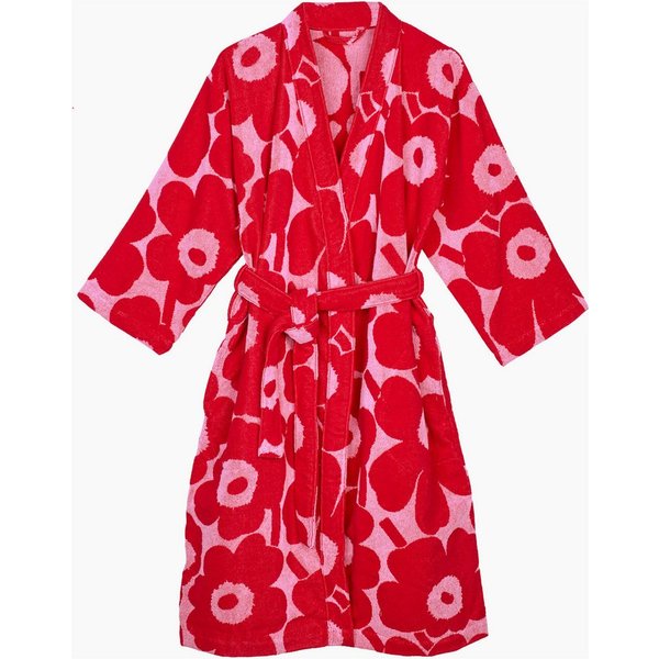 Marimekko Bademantel UNIKKO, Midilänge, Frottier, Kimono-Kragen, Gürtel, 100% Baumwolle, angenehm weich