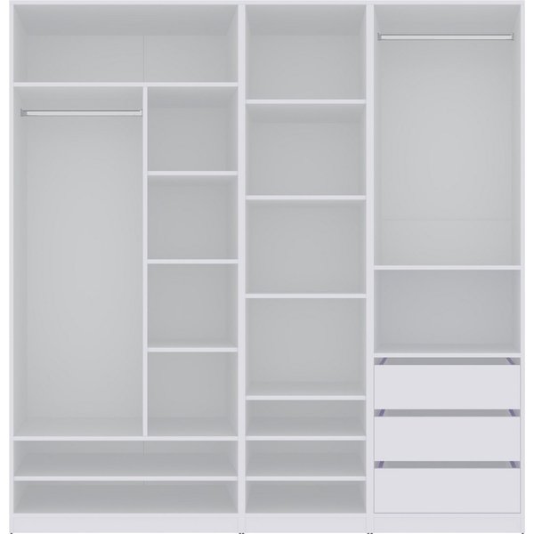 Marmex Möbel Garderobenschrank TRES SET E/B offener Kleiderschrank 2 Kleiderstangen 200x206x51 (3-St) drei Schubladen, viel Stauraum