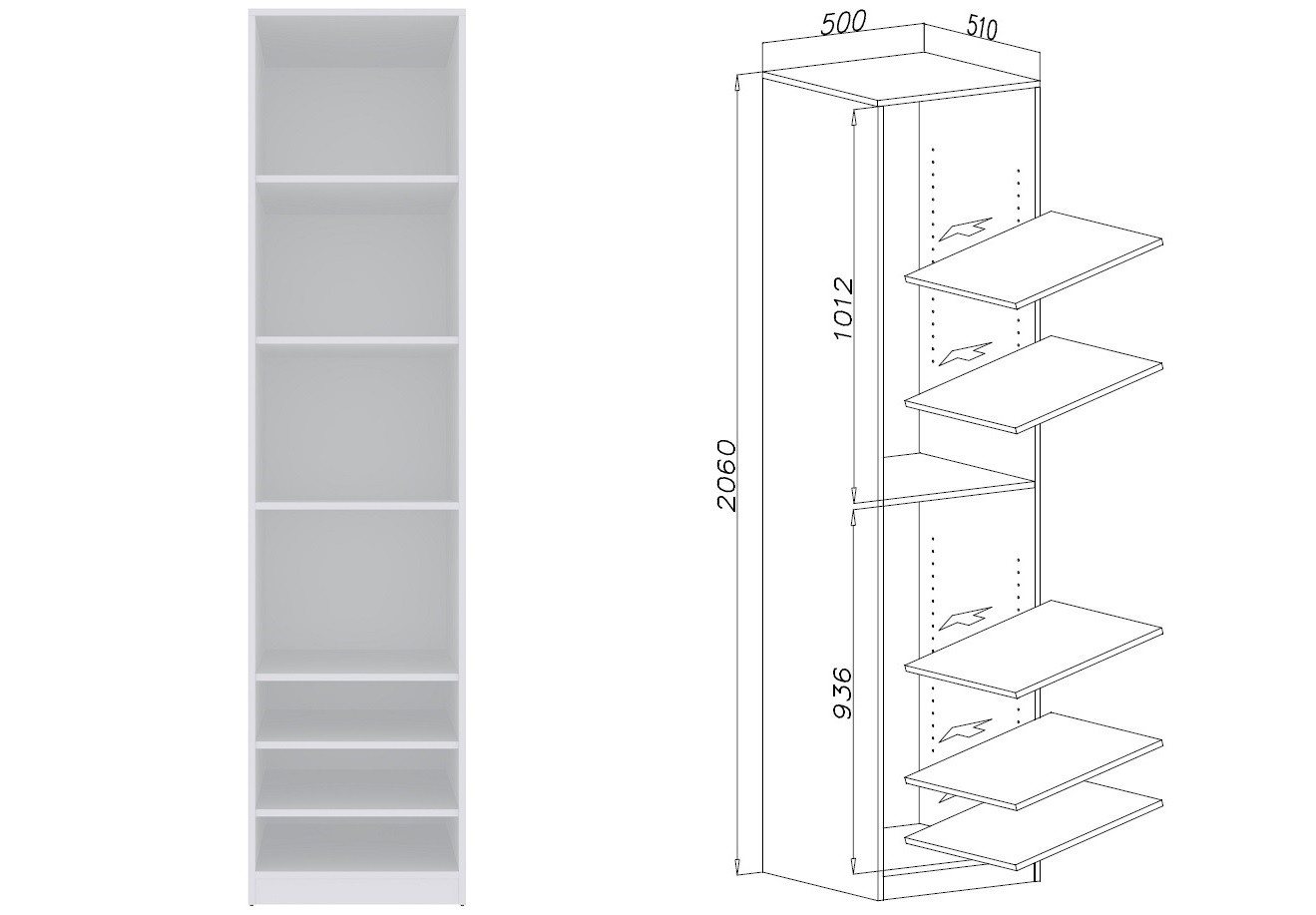 Marmex Möbel Garderobenschrank TRES SET E/B offener Kleiderschrank 2 Kleiderstangen 200x206x51 (3-St) drei Schubladen, viel Stauraum – Bild 4 von 5