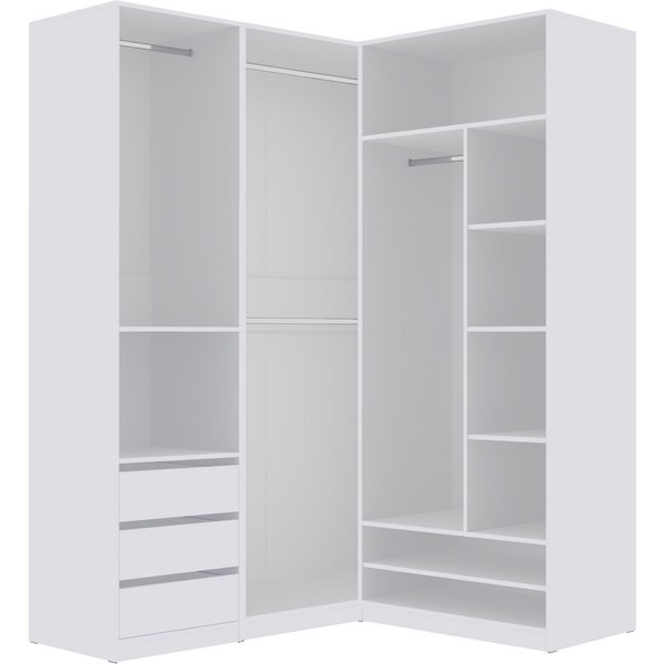 Marmex Möbel Garderobenschrank TRES SET P/B Eckgarderobe Kleiderschrank Modulschrank 160 / 141 (3-St) 4 Kleiderstangen, offener Eckkleiderschrank, 3 Schubladen