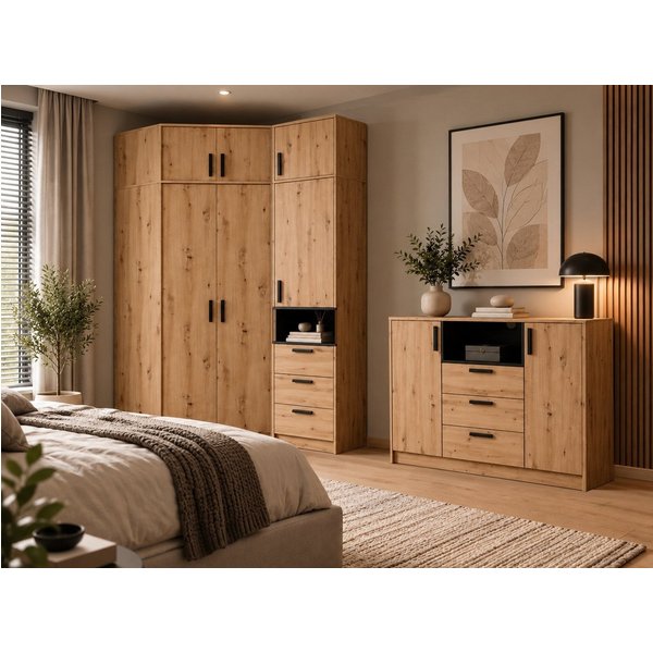 Marmex Möbel Mehrzweckschrank-Set Grant Set 36 A Schlafzimmer Jugendzimmer, (5-St., Regal, Eckschrank, Kommode, zwei Schrankaufsätze), Soft-Close-Scharniere, Vo