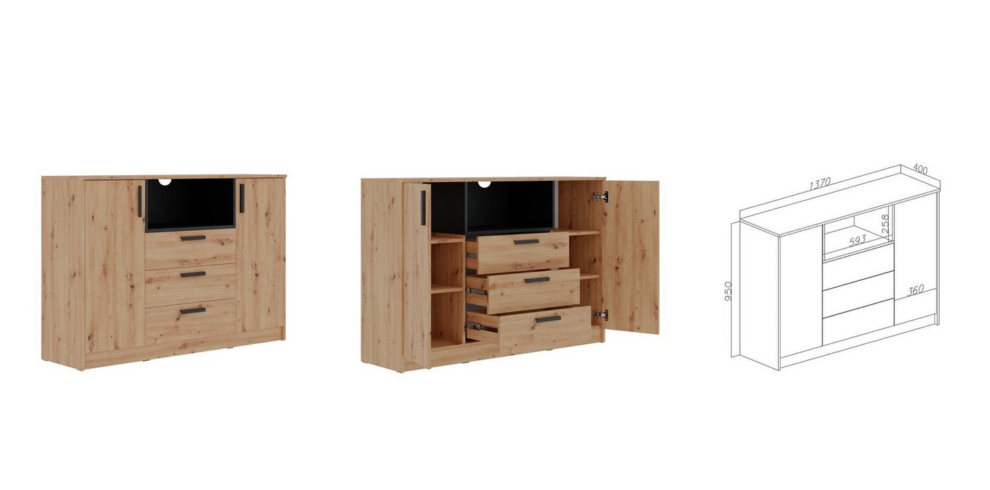 Marmex Möbel Mehrzweckschrank-Set Grant Set 36 A Schlafzimmer Jugendzimmer, (5-St., Regal, Eckschrank, Kommode, zwei Schrankaufsätze), Soft-Close-Scharniere, Vo – Bild 2 von 5