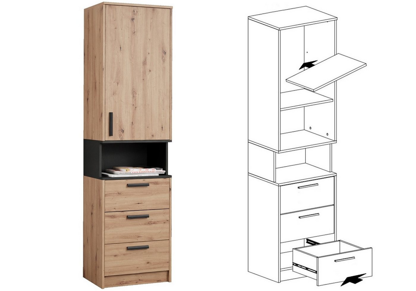 Marmex Möbel Mehrzweckschrank-Set Grant Set 36 A Schlafzimmer Jugendzimmer, (5-St., Regal, Eckschrank, Kommode, zwei Schrankaufsätze), Soft-Close-Scharniere, Vo – Bild 4 von 5