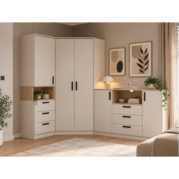 Marmex Möbel Mehrzweckschrank-Set Grant Set 38 C, (3-St., Regal, Eckschrank, Kommode), Soft-Close-Scharniere, Vollauszug der Schubladen