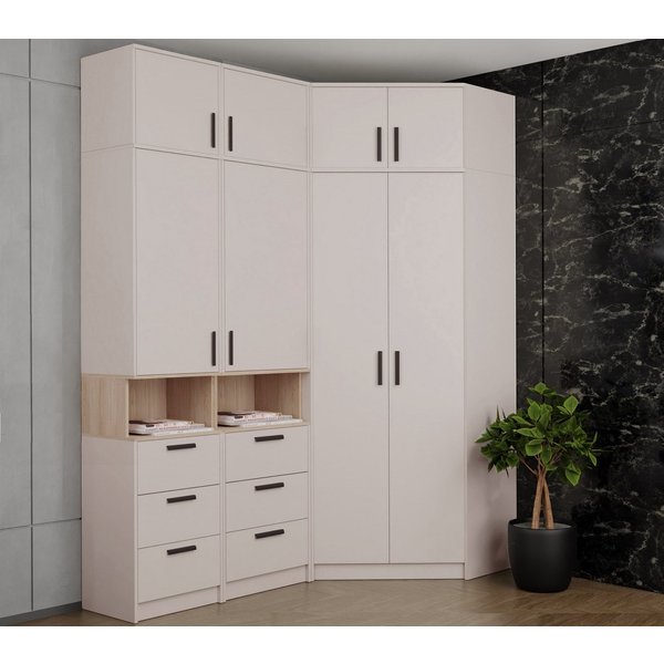 Marmex Möbel Schrank-Set Grant G14 Kinderzimmer-Set, Jugendzimmer-Set, (6-St., 2 Regale, Eckschrank, drei Schrankverlängerungen), Soft-Close-Türen, Vollauszug d