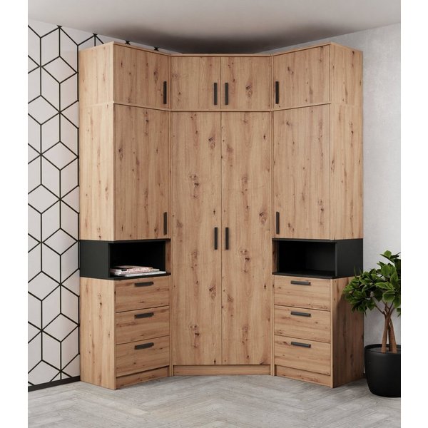 Marmex Möbel Schrank-Set Grant G14 Kinderzimmer-Set, Jugendzimmer-Set, (6-St., 2 Regale, Eckschrank, drei Schrankverlängerungen), Soft-Close-Türen, Vollauszug d
