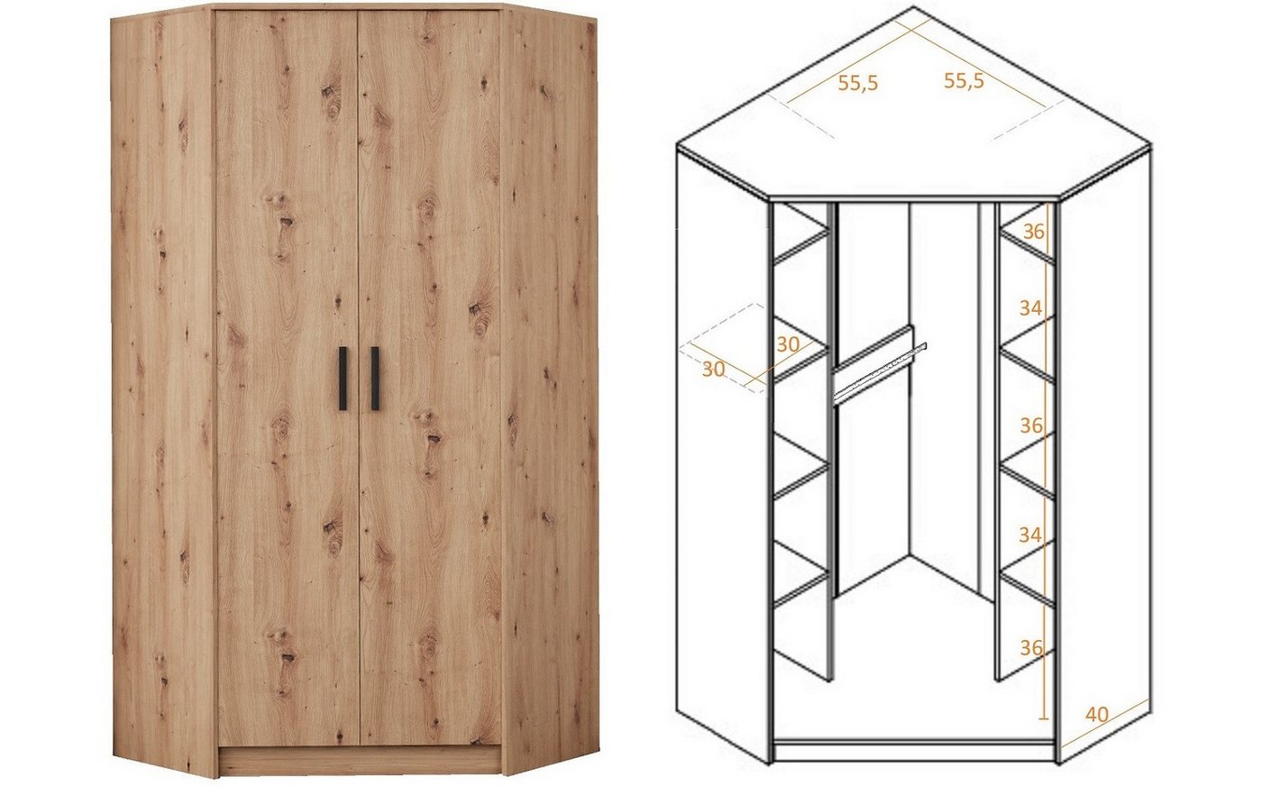 Marmex Möbel Schrank-Set Grant Set 15, (SET, 2-St., Eckschrank, Regal mit Schubladen), Scharniere Softclose – Bild 2 von 5