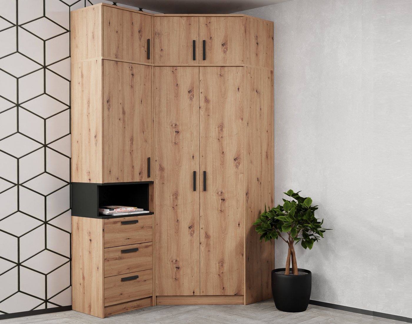 Marmex Möbel Schrank-Set Grant Set 15, (SET, 2-St., Eckschrank, Regal mit Schubladen), Scharniere Softclose – Bild 4 von 5