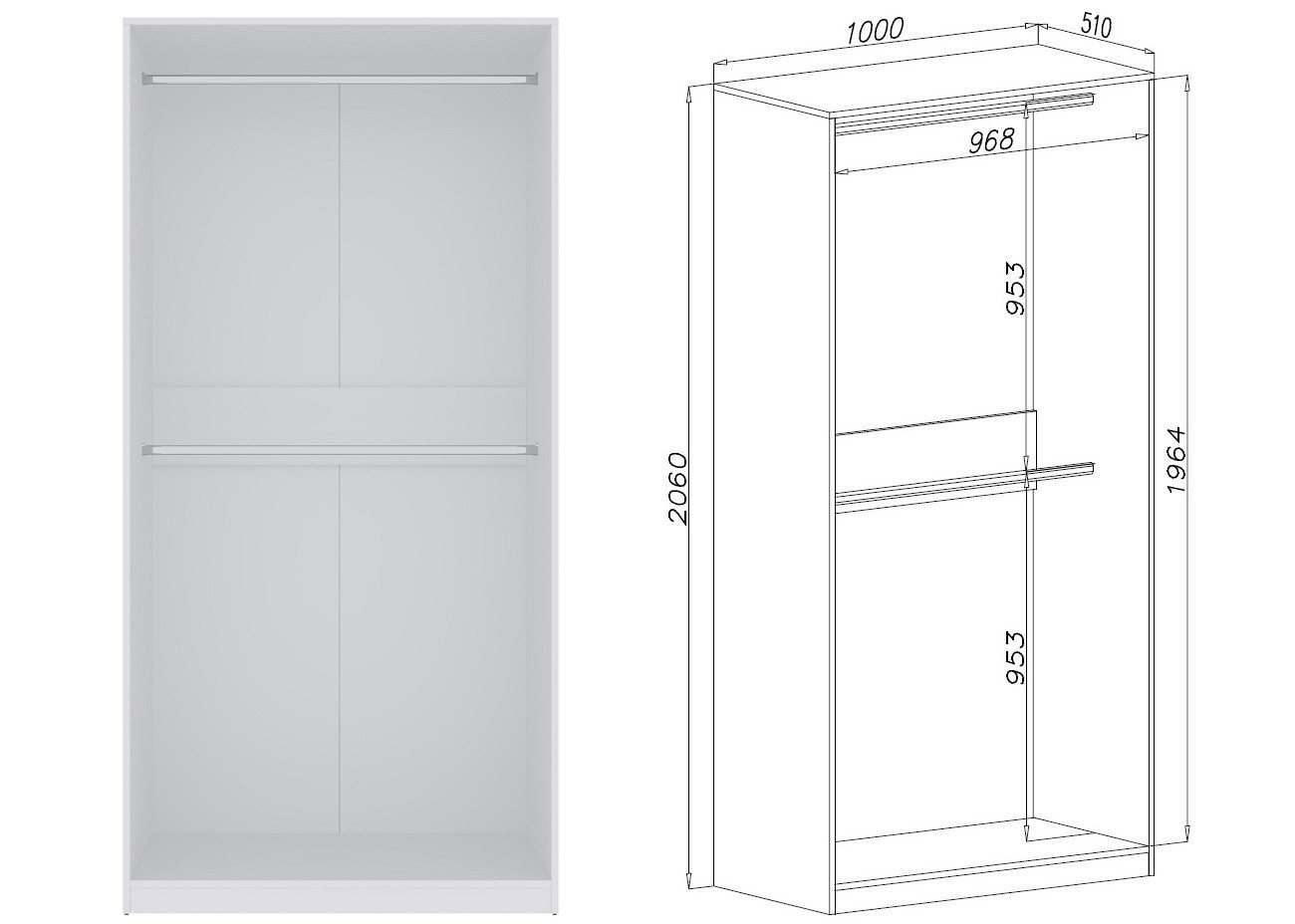 Marmex Möbel Schrank-Set TRES SET S/B offener Kleiderschrank Eckgarderobe Ankleidezimmer, (5-St), 6 Schubladen, 6 Kleiderstangen – Bild 2 von 5