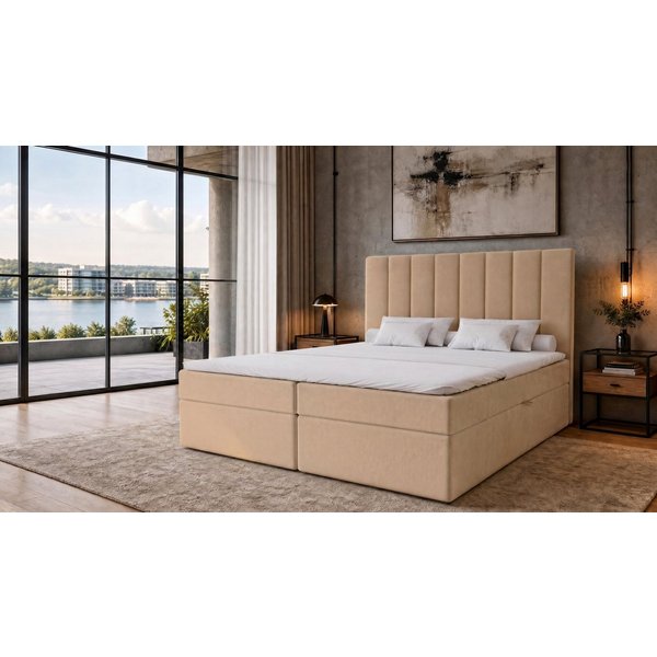 MARPUR Boxspringbett Luxus Modell NERO mit 2 Bettkästen & Bonellfederkern (H3) (Boxspringbett mit Bettkasten und Kopfteil, Füße, Anleitung), gepolstertes Kopfte