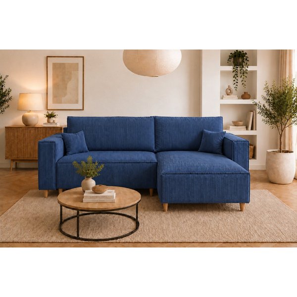 MARPUR Ecksofa RIO aus Cordstoff mit Schlaffunktion und Bettkasten, L-Form Couch, Universal Ottomane, in 7 trendigen Farben wählbar