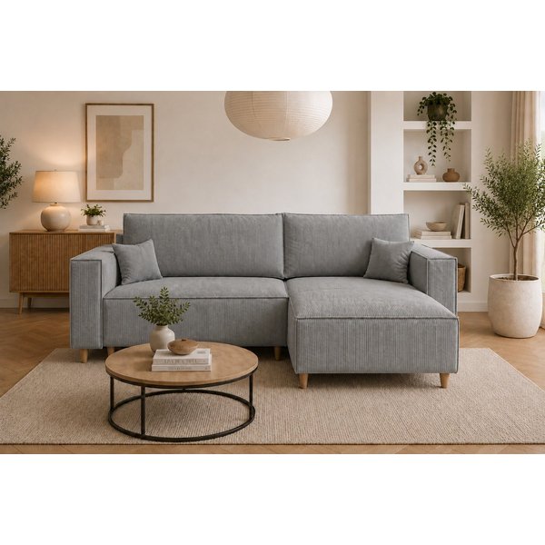 MARPUR Ecksofa RIO aus Cordstoff mit Schlaffunktion und Bettkasten, L-Form Couch, Universal Ottomane, in 7 trendigen Farben wählbar
