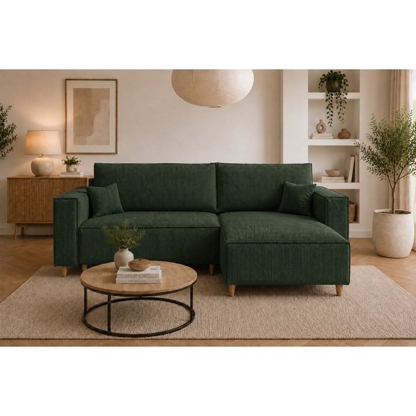 MARPUR Ecksofa RIO aus Cordstoff mit Schlaffunktion und Bettkasten, L-Form Couch, Universal Ottomane, in 7 trendigen Farben wählbar